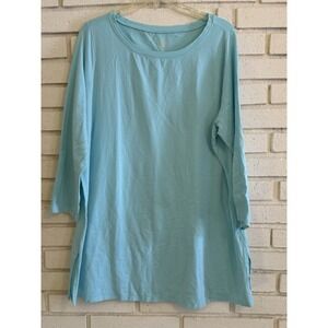 Belle by Kim Gravel TripleLuxe Pima Boat Neck 3/4 Sleeve Aqua Blue Size 1X